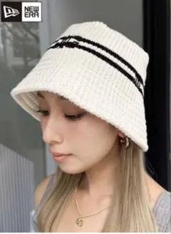 ニューエラ GYDA コラボ バケットハット ニット 白 黒ライン バケハ