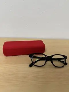 【使用一回】ブラックフレーム メガネ レッドケース付き JINZ 度あり　詳細有
