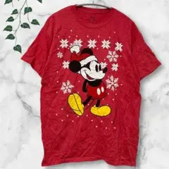 US古着【M】ディズニー ミッキーマウス クリスマス Tシャツ 杢レッド 半袖のサムネイル