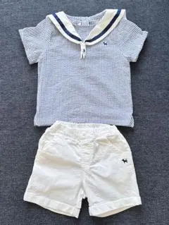 韓国子供服 セーラー セットアップ 男の子 夏服 半袖 ストライプ 90