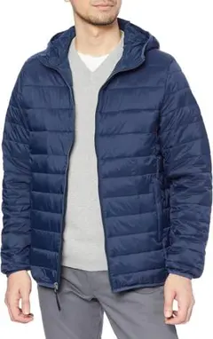 軽量✨収納袋付き 防水 フード付き ダウン並みの暖かさ ジャケット ネイビー