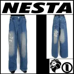 新品正規 NESTA BRAND オーバーダイ デニムバギーパンツ ブリーチ Lのサムネイル