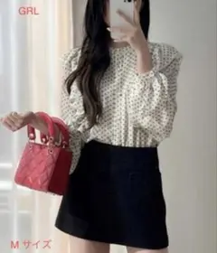 GRL グレイル　ドット柄フリルブラウス Mサイズ　袖2way