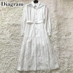 未使用級✨ダイアグラム 現行モデル ワンピース シャツ 刺繍 ベルト ロング