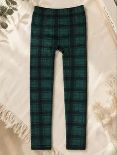 グリーンチェック柄 ストレッチパンツ スパッツ風M〜Lサイズ　未使用