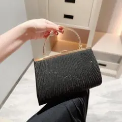 2wayパーティバッグ ハンドバッグ ショルダー がま口 プリーツ 結婚式黒a