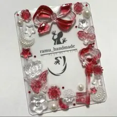 【リボンフラワー　レッド】B8 トレカケース　レジン　デコ　硬質ケース　推し活