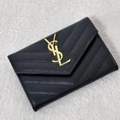 ほぼ未使用　サンローランパリ カサンドラ キャビアスキン 折財布 ブラック