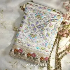 スマホショルダー スマホポシェット サコッシュ インド刺繍リボン パステルカラー