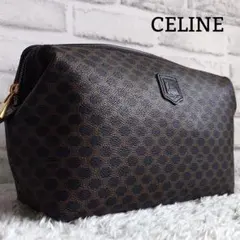 美品 セリーヌ 黒マカダム ポーチ トリオンフ PVCレザー クラッチバッグ