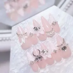 ネイルチップ 量産型 ツイード ピンク 白 リボン ハート ちゅるん 地雷 推し