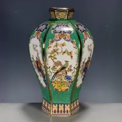 薩摩焼 時代 色絵金襴手 葡萄花鳥図 四耳壺 大花瓶 高さ約33cm - メルカリ