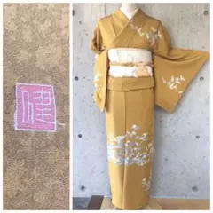 505z27〇振袖 地紋 金駒刺繍 桜 菊 黄色〇美品 成人式 結婚式 推し色