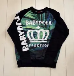 146.BABY DOLL(ベビードール) グリーン葉柄トレーナー Mサイズ