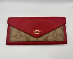 COACH コーチ チェーンウォレットC1688 カーキ×レッド チェーン欠損
