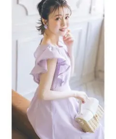 新品未開封＊トッコ　ウエストタックラッフルフリルラインレースワンピースラベンダー