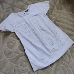 Gap ホワイト アイレット刺繍 半袖ブラウス Sサイズのサムネイル