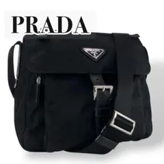 【美品】PRADA プラダ　メッセンジャーバッグ　ブラック　ナイロン　三角ロゴ