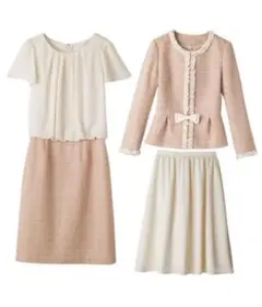 ツイード　スーツ　セット　ノーカラー　ジャケット　フォーマル 　フリル　シフォン