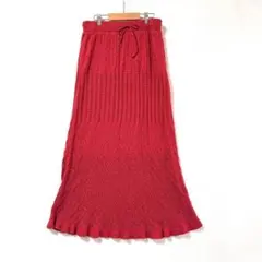 【GU】透かし編み ニットスカート ロング Aライン フレア レッド XL