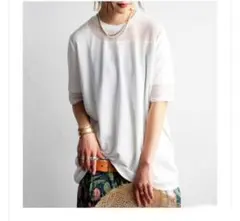 新品タグありアンティカ！シアー切替・接触冷感 異素材 半袖Tシャツ　ホワイト