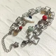 ハンドメイド カラフル ステンレス ブレスレット 天然石