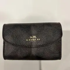 COACH ダークブラウン レザー キーケース