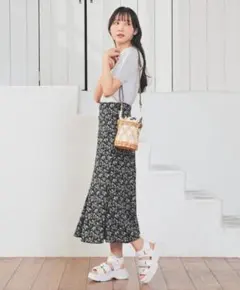 COLZA　コルザ　ロングフレアスカート　花柄　S　ブラック　0618