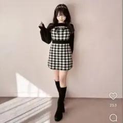 evelyn リボンチェックタイトワンピース