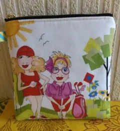 ✿ハンドメイド イラストポーチ 【C】ロラライハリスのゴルフレディさんとデニム