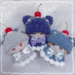 【くまセット灰】にじぱぺっと　ぬい帽子　ぬい服　ネコ耳　ニット帽 10cmぬい