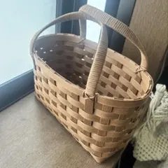 【値段交渉OK】エコクラフト　かごバッグ　ハンドメイド　お裁縫箱　キャメル