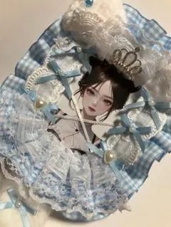 【SALE】硬質ケースデコ トレカケースデコ レースデコ b8 ねこ耳 水色