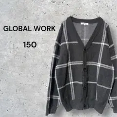 グローバルワーク カーディガン 150 子供 キッズ チェック ボタン 黒