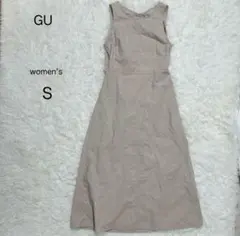 【GU】ノースリーブワンピース バックリボン 麻混 裏地付 春夏 ナチュラル