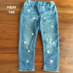 H&M 花柄刺繍デニムパンツ 98サイズ