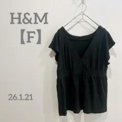 H&M 【F】エイチアンドエム Vネック カットソー ブラック カジュアル