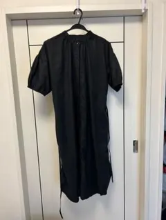 ブラック 半袖シャツワンピース M-L 前開き　ボタン
