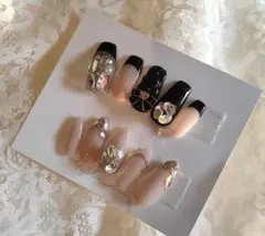 黒フレンチ 埋めつくし 韓国 量産型 ネイルチップ