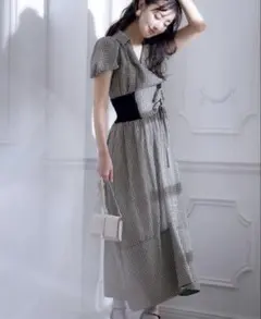 SNIDEL ウエストリブシアーワンピース　ギンガムチェック