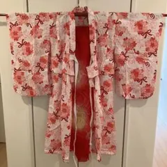 子供用　浴衣　赤と白の花柄130cm
