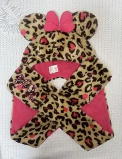 ディズニー マフラーキャップ　ヒョウ柄ミニー