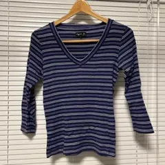 agnès b. ネイビー ストライプ Vネック カットソー サイズ2