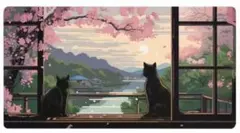 プレイマット　猫　桜　デスクマットのサムネイル
