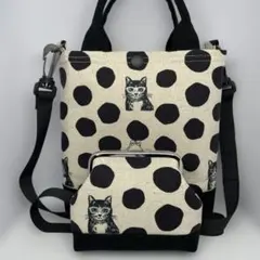 ハンドメイド・バック＆がま口(メガネ猫・エチノ)ショルダーストラップ付