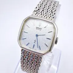 稼働品 SEIKO メンズ 腕時計 クオーツ シルバー文字盤 スクエア ブレス