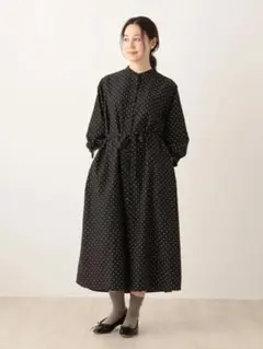 アフタヌーンティー　黒に白のドット柄ワンピース M-L