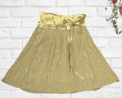 ✨美品 Zola ゾラ シルク 100% プリーツ 膝丈スカート ゴールド XS