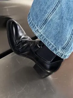 黒 本革 サイドゴアブーツ ハンマーヒール仕様 5.5cmヒール 韓国風　メンズ