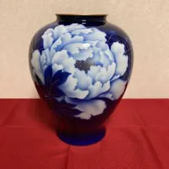 深川製磁　ルリ牡丹　Ｆ型９号花生